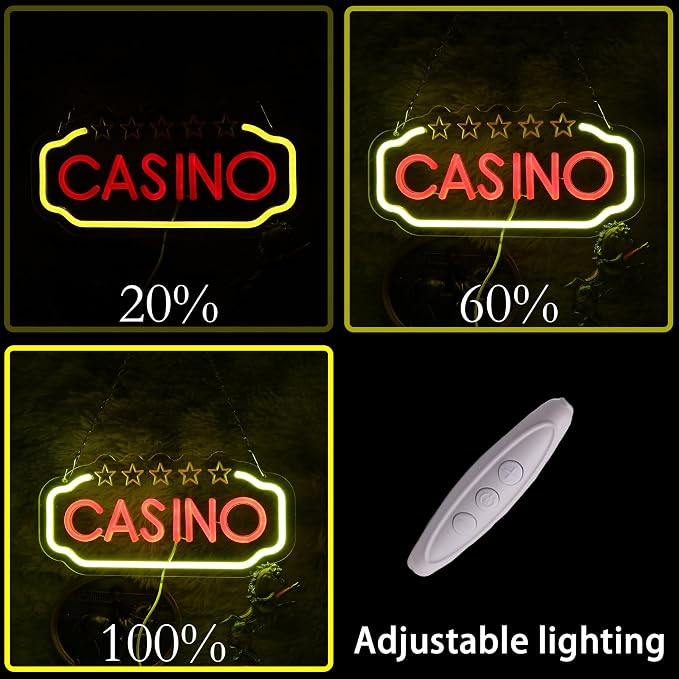 Casino Neon Sign, USB Powered LED Light for Game Room Party Decor | Create a Vegas Style Atmosphere with a Bright Neon Wall Decor Light for Bars, Rooms, Parties and Entertainment Spaces