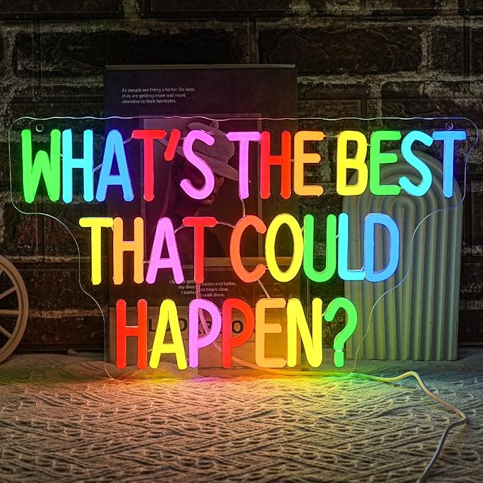 What's The Best That Could Happen Neon Sign for Wall Decor Classroom Neon Light Colorful Letter LED Sign Motivational Quote Neon Light Sign for Classroom Bar Home shop Decoration