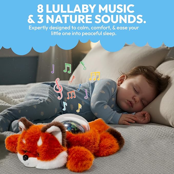 Sound Sleepers Fox – Stuffed Animal Night Light & Baby Night Light Projector with Soothing Music | Plush Toddler Night Light Projector, Sound Machine & Nursery Star Projector