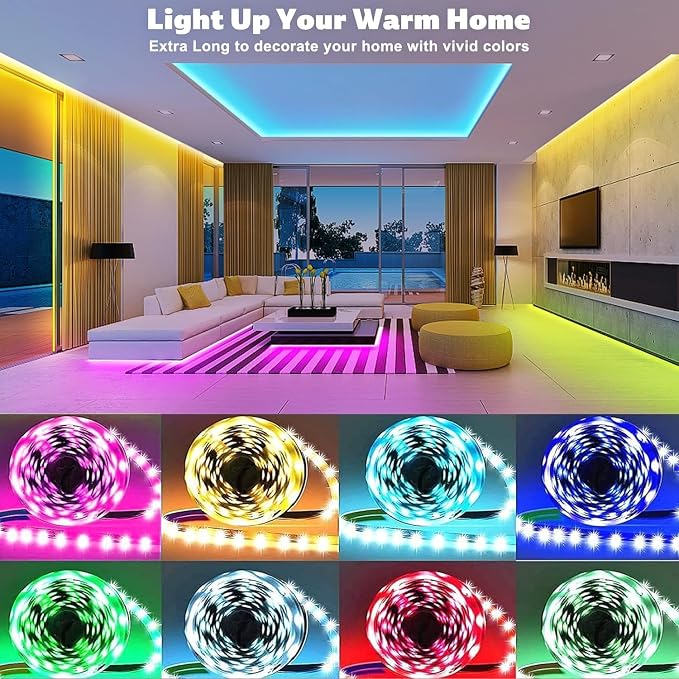 REEMEER Led Lights 100ft Smart APP Control Music Sync Strip Lights RGB Color Changing Strips with Remote, for Bedroom Kitchen and Party