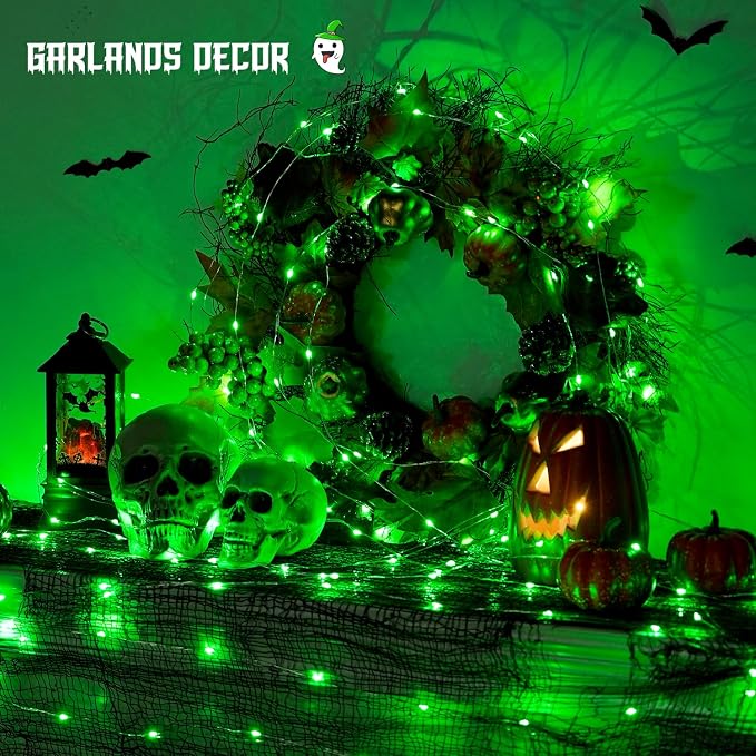 JMEXSUSS 2 Pack Green Fairy Lights Battery Operated, Total 400 LED 132ft | With Remote, Timer, Waterproof, 8 Modes Twinkle String Lights for Halloween, Tree, Mantel, Garden, Yard, Bedroom, Xmas Decor