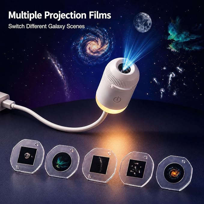 2-in-1 Galaxy Projector Night Light, USB LED Starry Sky Projector | 360 Rotation, Adjustable Brightness Films, for Bedroom Ceiling Room Car Decor