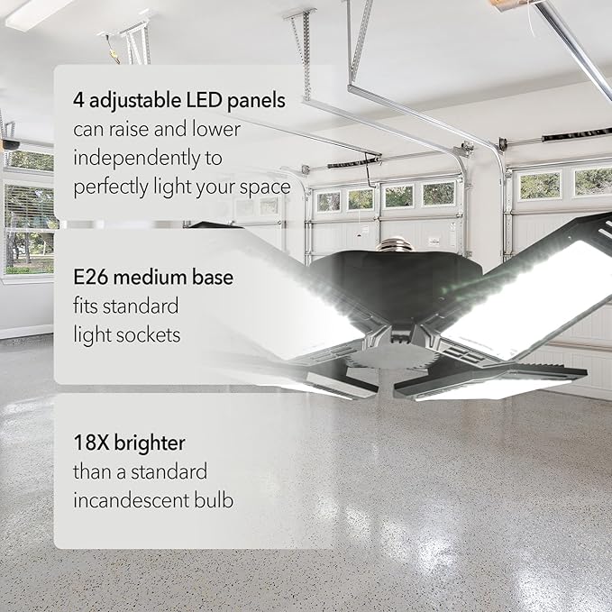 15,000 Lumen LED Adjustable 4 Panel Bulb, Uses Only 140W, Daylight, E26 Base, LED Garage Light for Indoors Workshop Warehouse