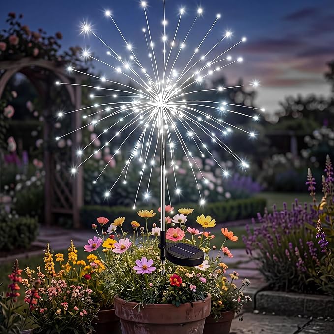 btfarm 1 Pack Solar Garden Lights Outdoor, 8 Modes Firework Lights Outside | 120LED, Waterproof Fairy Twinkle Light Solar Powered for Yard Christmas Pathway Lawn Pool Patio Decorative, Cool White