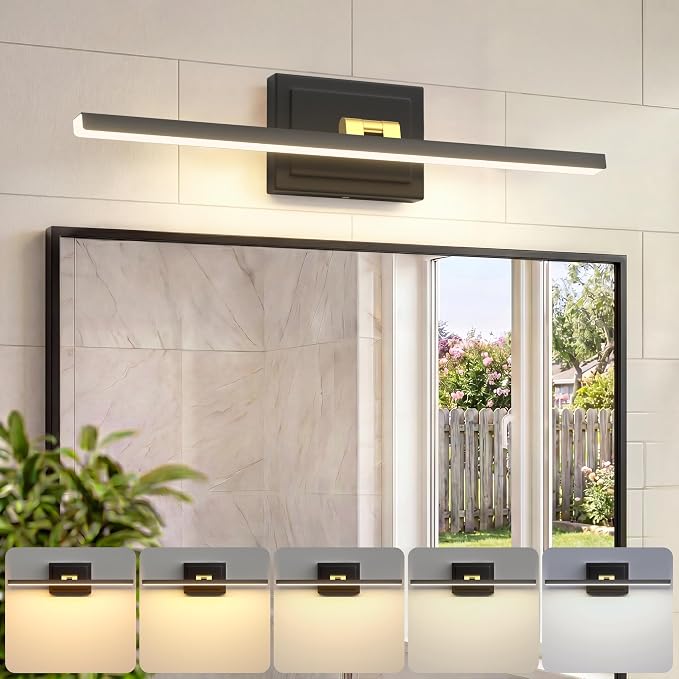 VOLISUN Modern Bathroom Vanity Light 24 inch, Rotatable, 14W Dimmable 5CCT Led Bathroom Light Fixture Over Mirror, Black Gold Bar Vanity Light for Bathroom Mirror Restroom-ETL Certificated