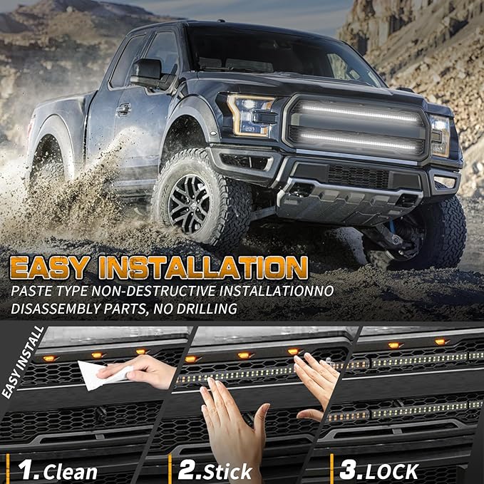 XRIDONSEN 2PCS 30 inch White Grill Strobe Lights Strip 360 LED Truck Grille Lights Exterior Front/Rear Emergency Flashing Warning Hazard Safety Caution Lights for Tow Plow Trucks Construction Vehicles
