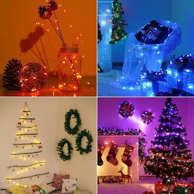 66ft 200LED Fairy Lights Battery Operated, 4 Pack 16.5ft 16 Color Changing String Light with Remote Timer, RGB Waterproof Twinkle Lights for Indoor Outdoor Room Gift Party Christmas Décor