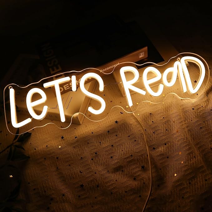 Let's Read Neon Sign for Wall Decor, Reading Led Signs for Library, USB Dimmable Book Neon Lights for Classroom Reading Corner Bedroom Study Room Home Book Club Motivational Wall Art