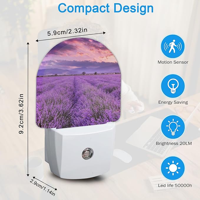 Night Light,Lavender Field Sunset Night Lights Plug Into Wall Bedroom Bathroom Kitchen Hallway Stairs Hallway, Energy Efficient Decor Desk Lamp Gifts