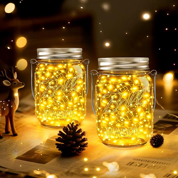 Mason Jar Solar Lights for Outside, 12 Pack 30 LED(NO JARS) Fairy Firefly Lights Mason Jar Solar Lids Outdoor Waterproof String Lights with Hangers for Patio Garden Yard Lawn Decor - Warm White