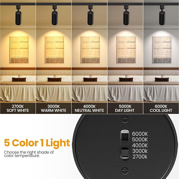 5-Color Zoomable 10W LED Track Lighting Heads H Type Track Light Head Black Dimmable Bright Track Lighting Ceiling Fixtures 2700K 3000K 4000K 5000K 6000K Adjustable 15°-60° CRI90+1000lm 4 Pack