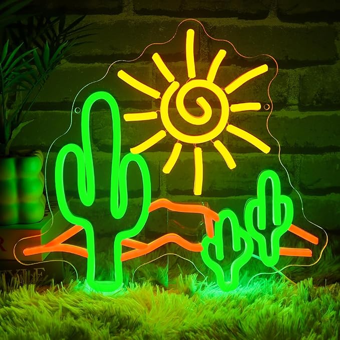 Desert Sunset Neon Sign for Wall Decor Dimmable Cactus Led Sign for Bedroom Western Neon Light for Game Room Living Room Hotel Office Man Cave Bar Club Party Home Decoration