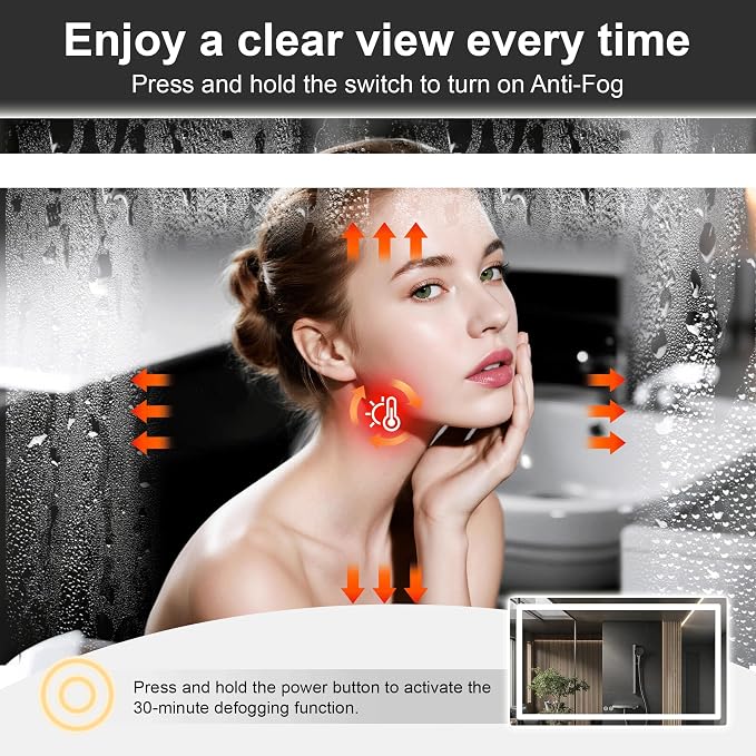 LED Bathroom Vanity Mirror with Lights, 30"x40" Lighted Wall Mirror | Front and Backlit, Anti Fog, Dimmable 3 Color Lighting, Memory Function, Shatterproof Glass, Plug in or Hardwired