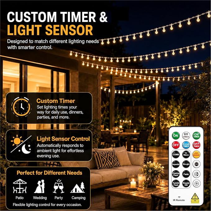 Crystal Globe String Lights 4000mAh Rechargeable Battery Operated | 33FT 100LED Outdoor Waterproof with Remote, Timer & 8 Modes,Fairy Lights for Yard Garden Patio Wedding Christmas (Warm White)