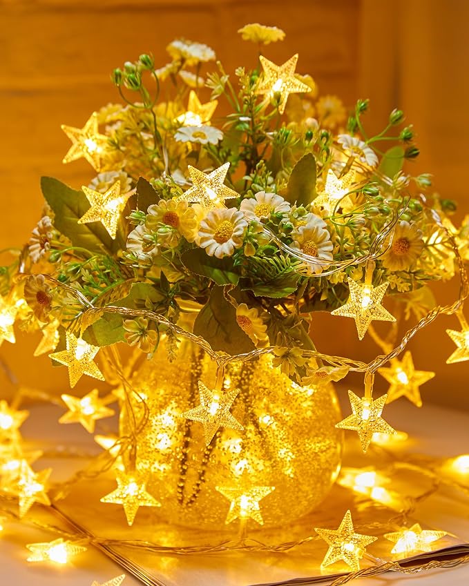 Minetom 66ft Plug in Star String Lights with Remote, Warm White | Remote and Timer, 8 Modes, Lovely for Classroom BedroomTent Loft Bed Backyard Patio Porch Balcony Party Decor