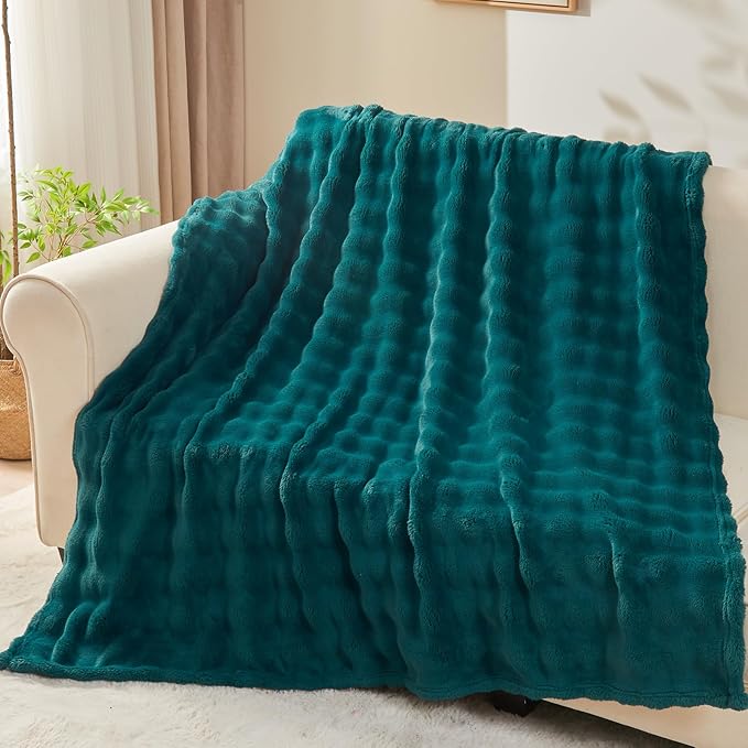 NEWCOSPLAY Queen Blanket for Couch Dark Teal Super Soft Flannel Fleece 3D Bubble Lightweight Bed Blanket All Season Use (Dark Teal, Queen(90"x90"))