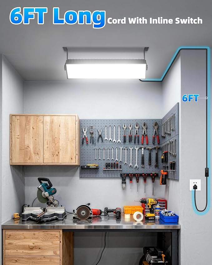 2 Pack LED Shop Lights, 100W 14000LM 6000K Plug in Garage Light with 6FT Power Cord, IP66 Waterproof Work Bench Shop Lights for Garage, Workshop, Warehouse, Outdoor, Yard, Garden
