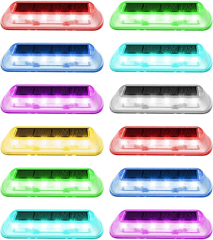 T-SUN Solar Deck Lights Outdoor Waterproof, Deck Lights Solar Powered, Driveway Marker Light for Fence Front Door, Step, Stair, Garden, Sidewalk, Pathway, Dock Porch, Backyard (Multicolor, 12 Packs)