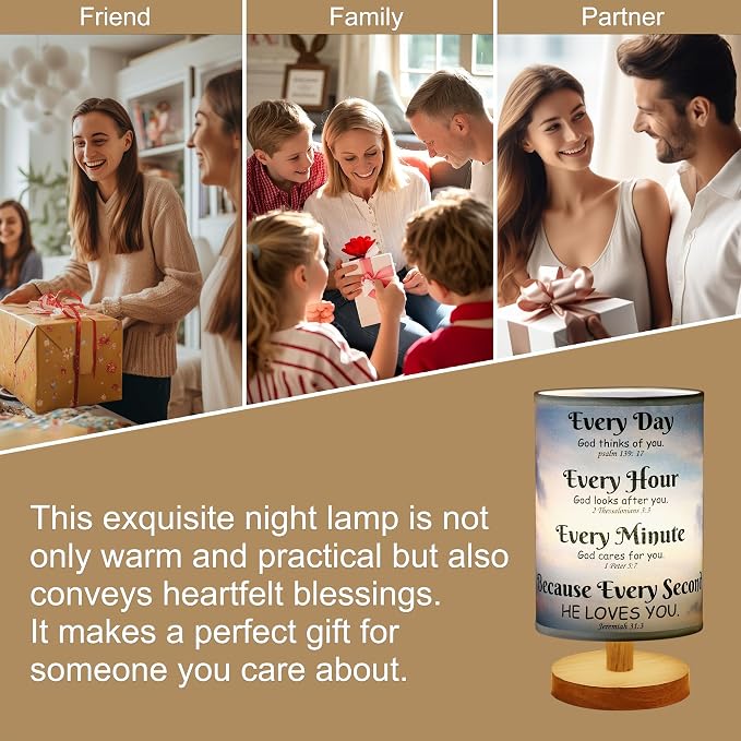 WSYEAR Bible Verse Table Lamp with Inspirational Thoughts and Valentines Day Christian Religious Baptism Gifts for Women Wife Mom Men Christmas Easter Gifts for Him Her