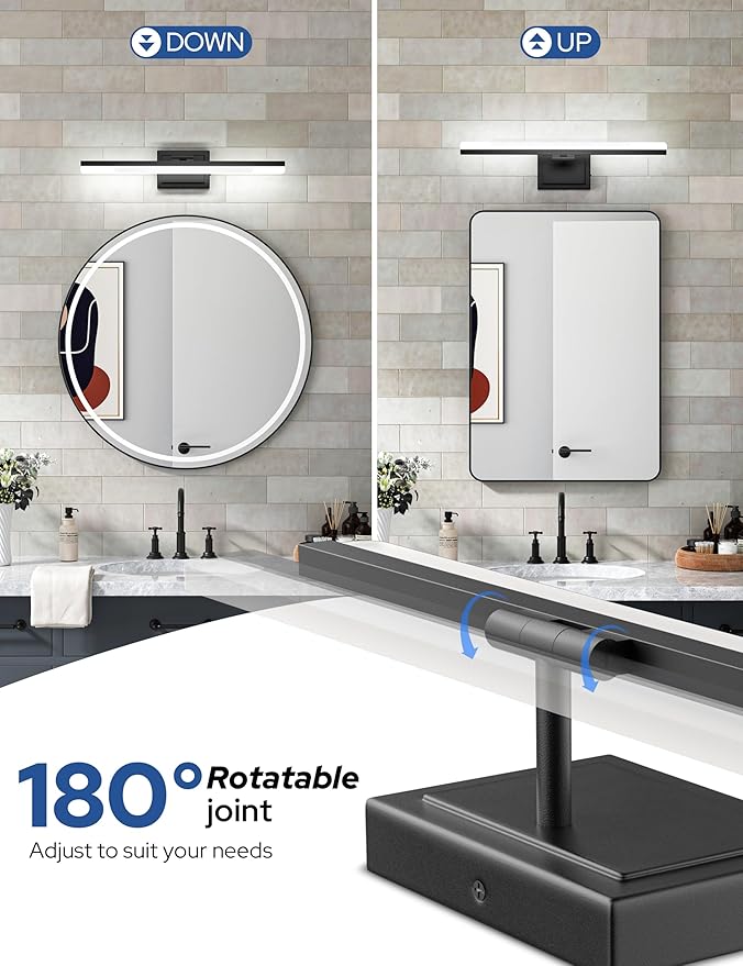 VOLISUN Modern Bathroom Vanity Light 24 inch, 24W Dimmable 5CCT Led Bathroom Light Fixture Over Mirror, Black Bar Vanity Light for Bathrooms Mirror Cabinets Bedroom-ETL Certificated