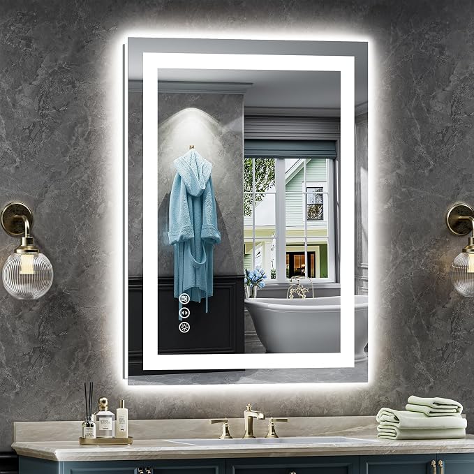 24x36 Inch LED Bathroom Mirror with Lights, Backlit & Front Lit | Anti-fog, 3 Color Dimmable, Memory Function, HD Reflection Tempered Glass, ETL Listed, IP54 Waterproof