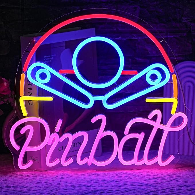 Pinball Neon Sign for Business Game Neon Sign Colorful LED Neon Sign USB Powered LED Neon Light for Bedroom Game Room Mall Game City Man Cave Decoration(14.6"*12.9")