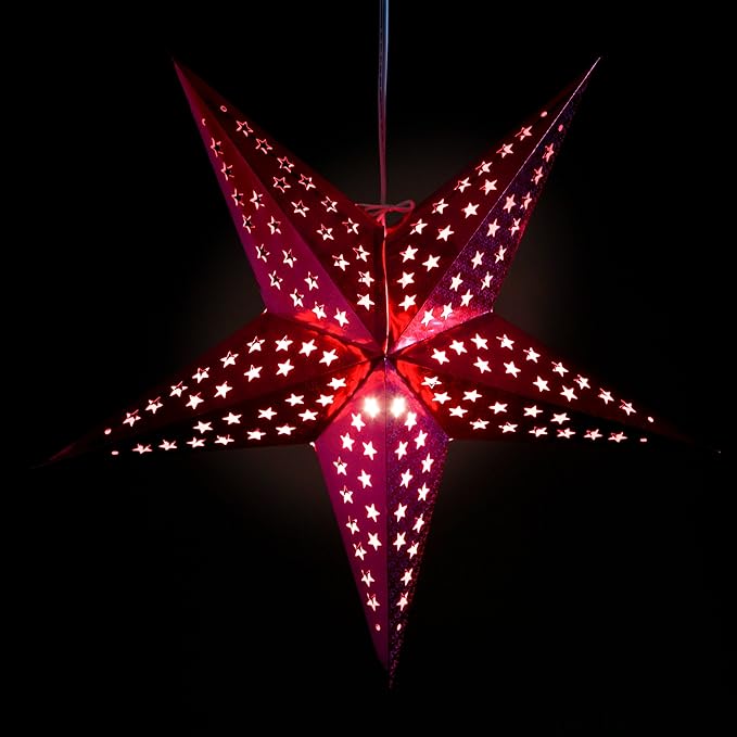 Hologram Red Paper Star Lantern with 12 Foot Power Cord Included