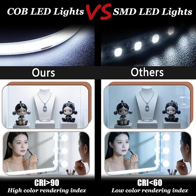 COB 10Ft White LED Strip Lights, 24V Super Bright LED Tape Lights High CRI95+, Dimmable Lights Strip,Flexible LED Rope Lights for Kitchen Cabinet, Stairs, Bedroom, Vanity Mirror,Home DIY Deco