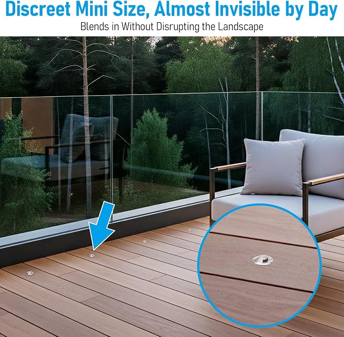 LEONLITE 24-Pack 3000K Recessed Low Voltage LED Deck Light, Dual Beam | 1.3 Inch Mini Flush Mount, 12-24V AC/DC, 1W, 102° Butterfly Glow, IP67, Stainless Steel, for Pathway Step Deck Driveway