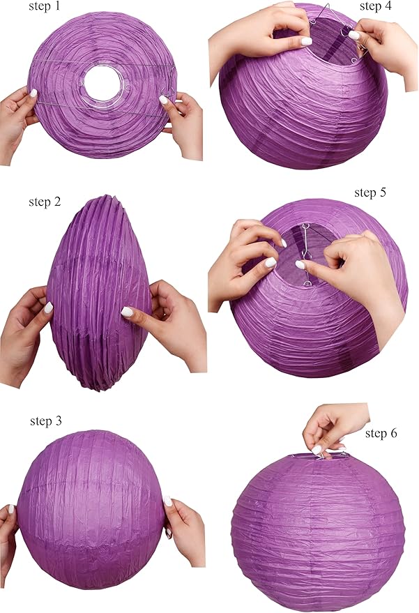 Pack of 3 Round Paper Lanterns Lamp Wedding Birthday Party Decoration (Purple, 14"/35CM)