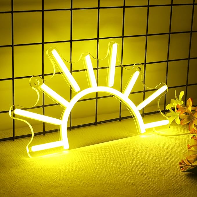 Attivolife Sunrise Neon Sign for Wall Decor, Sunset Night Light with Dimmable, Light up Sun LED Acrylic Bedroom Home Lamp, Best Gifts for Birthday Party Christmas Wedding Bar Aesthetic(Golden Yellow)