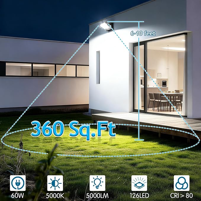 60W LED Outdoor Wall Lights 360° Rotatable 5000K IP65 | Adjustable LED Panel Flood Light, Modern Commercial Security, Wall Mounted Fixture for Garage, Barn, Porch