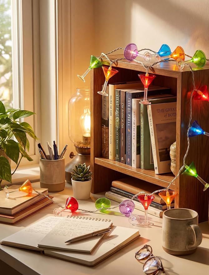 10 LED Cocktail Glass Lights, 8.5Ft Tropical Beach Camping String Lights | Plug in, Multicolor Margarita Drink Cup, Summer Hawaiian Outdoor Decor for Camping Tent Holiday Party Garden