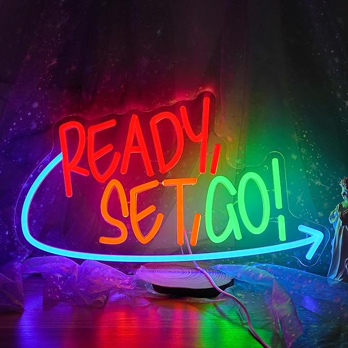 Ready Set Go Neon Sign for Game Room Colorful Game Neon Light Anime Gamer Led Light Sign Dimmable Gaming Light Up Sign for Boys Bedroom Man Cave Party (16.5 * 9.4 In)