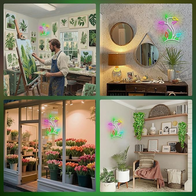 Flower Grasslands Neon Signs Tulips LED Neon Light for Wall Decor Flowers Shaped Light up Sign for Bedroom, Christmas Gift, Shop, Teen Room, lorists,Dormitory