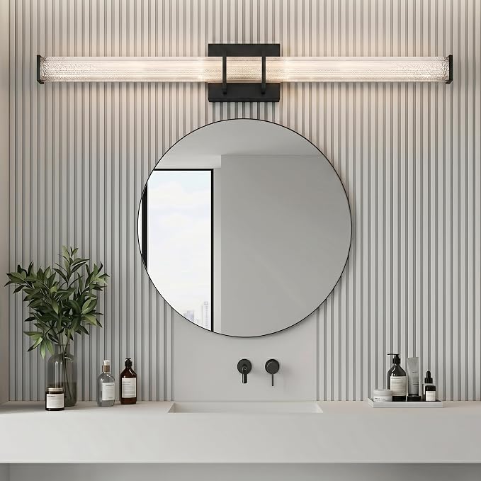 URSOLA 36" Modern LED Bathroom Light Fixtures, Matte Black 3CCT Dimmable Bathroom Vanity Light Over Mirror, Bathroom Vanity Bath Bar Lights with Crystal Acrylic Shade
