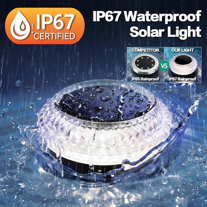 Solar Ground Lights Outdoor, 12 Pack Solar Powered Pathway Lights IP67 Waterproof Anti Glare Diamond Solar Garden Lights Landscape Lighting for Patio Yard Deck Walkway, Cold White