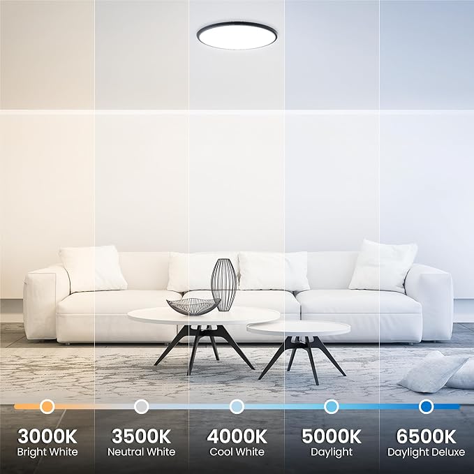 Feit Electric 25in Selectable White Ceiling Light, 2500 Lumens, 5 Color Temperatures (2700K-6500K), Dimmable, 36W Flush Mount, Perfect for Office, Kitchen, and Living Spaces, FM25LP6WYBK