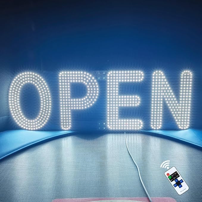 40"x14" Open Sign, LED Open Sign for Business with Remote Control, Ultra Bright Dimmable with 3 Scene Modes, Large Illuminated Sign for Storefront Window, Cafe, Bar, Restaurant, Salon (Cool White)