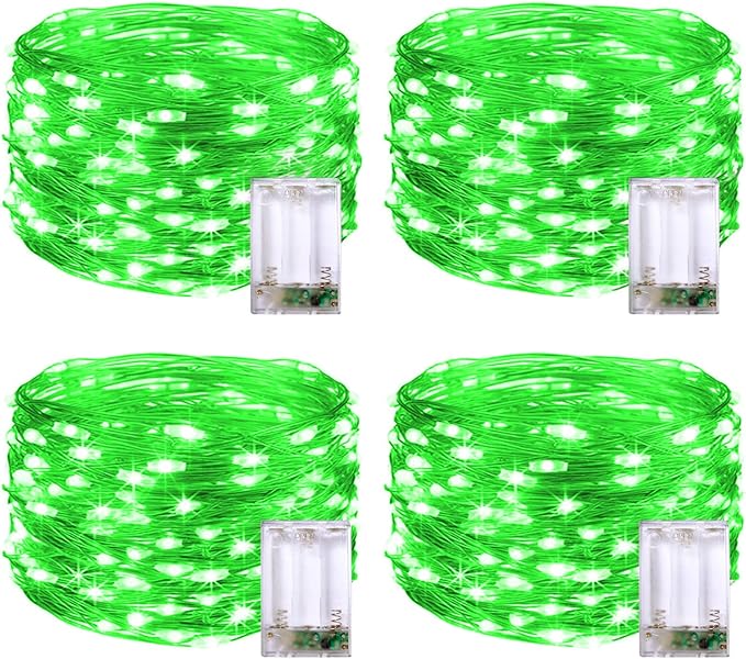 JMEXSUSS 4 Pack 50 LED Green Fairy Lights Battery Operated: 16.1ft Christmas Fairy Lights Indoor Outdoor Waterproof Green St Patrick's Day Lights for Bedroom Garden Party St Patrick's Day Decorations