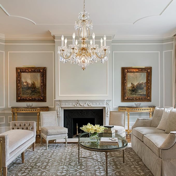 Vintage Crystal Chandeliers for Dining Room, 8-Light Brass Classic Candle Chandelier Pendant Ceiling Light Fixture for Living Room Bedroom Kitchen Foyer Hallway Staircase 30.3" H x 26.8" D