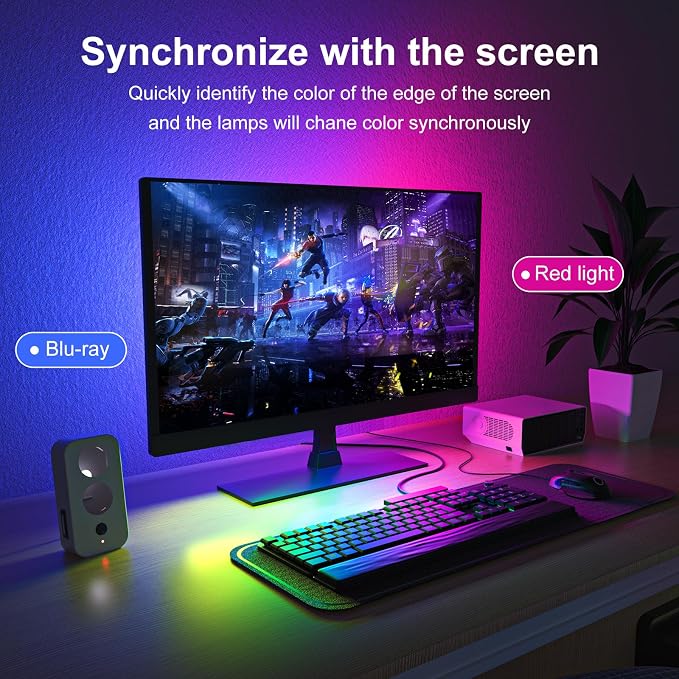 pc sync Light bar，LED Light Strips Deliver Synchronized Lighting Effects with Screen Colors and Music, Compatible with Win/Mac Systems. (PC Sync Light (for 27-inch Models))