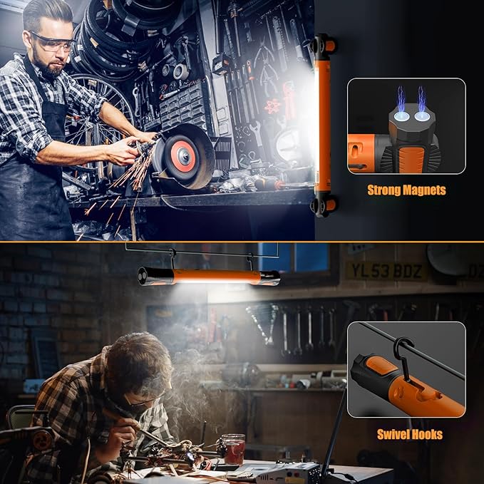Mechanic Work Light, wokelux 3000LM LED Work Light, 5200mAh Rechargeable Magnetic Work Light, Underhood Cordless Work Lights with Hooks for Mechanics Inspection Workshop Emergency