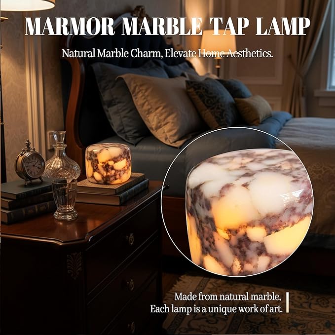 Marmor Marble Lamp Table Lamp Unique Stone Touch Lamp Pat Lamp Type-C 3 Way Bedside Lamp Ambient Light Bedroom Stands Night Light Decorative LED Warm Portable Lamp Rechargeable