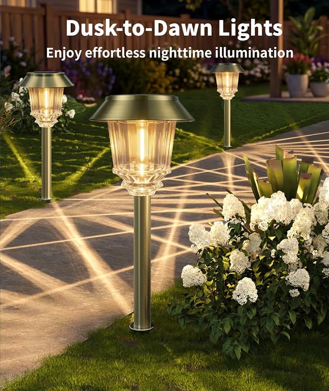 XMCOSY+ Solar Pathway Lights Outdoor, 6 Pack Bright Solar Landscape Lights | 10-40 LM Dimmable White Path Lights, Auto On/Off, 12H Lighting, All-metal & Aluminum Waterproof Solar Powered Garden Light