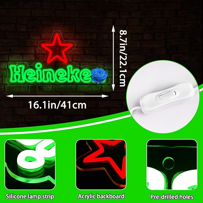 Beer Neon Sign for Wall Decor Bar Neon Light Dimmable Beer Led Signs for Man Cave Pub Restaurant Christmas Birthday Party Gift Led Art Wall Decorative Size16.1 * 8.7in(ZYLD214)