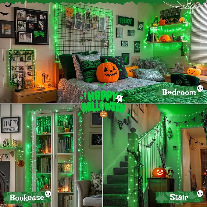 JMEXSUSS 2 Pack Green Fairy Lights Battery Operated, Total 400 LED 132ft | With Remote, Timer, Waterproof, 8 Modes Twinkle String Lights for Halloween, Tree, Mantel, Garden, Yard, Bedroom, Xmas Decor