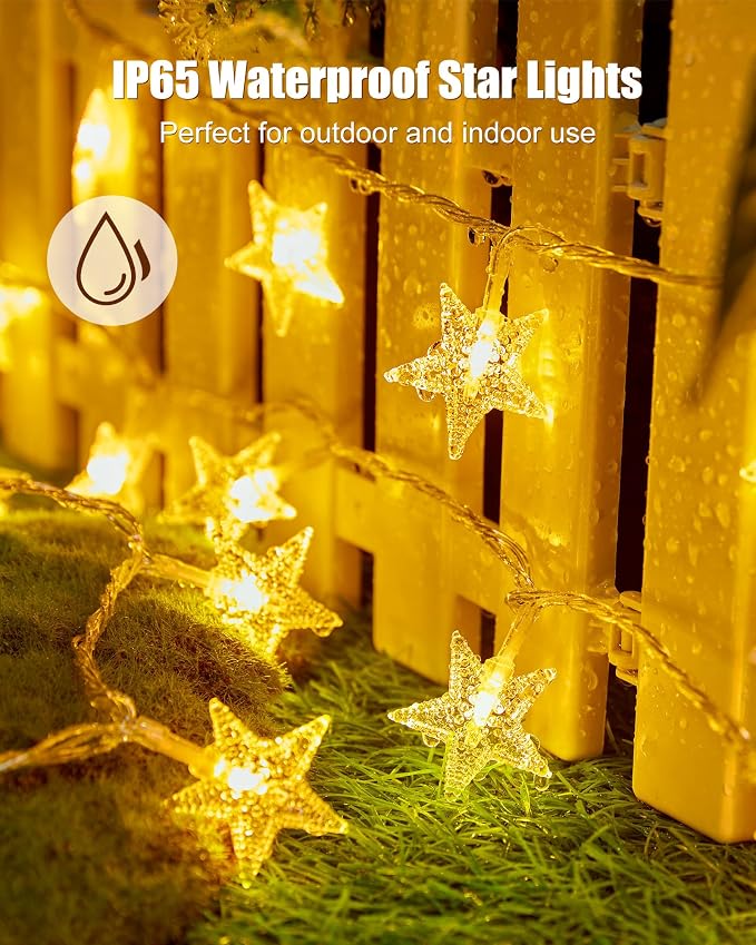 Minetom 66ft Plug in Star String Lights with Remote, Warm White | Remote and Timer, 8 Modes, Lovely for Classroom BedroomTent Loft Bed Backyard Patio Porch Balcony Party Decor