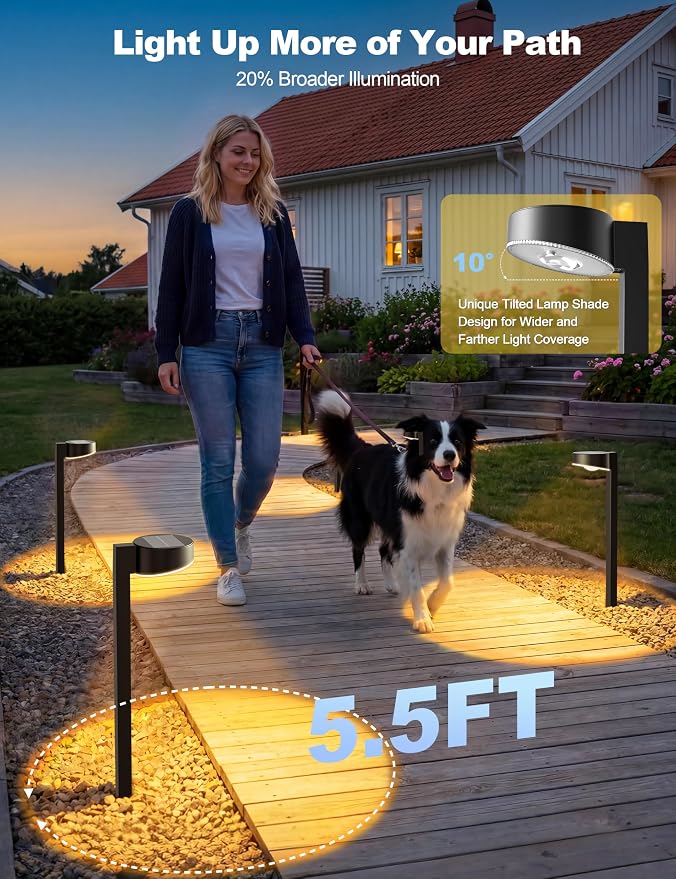 VOLISUN 8 Pack Solar Pathway Lights Outdoor, Brighter LED Solar Lights Outdoor Waterproof, Modern Path Light for Yard Garden Walkway Driveway Lawn, Black