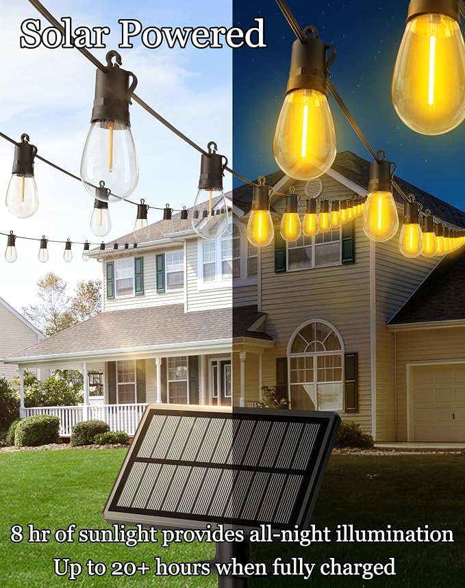 100ft-Solar-Powered-Lights-Outdoor-Waterproof-String Lights-Outside-Patio-Yard-Garden-Fence-Backyard-Deck-Porch-Balcony-Patios-Camping-Battery-Operated-LED-Fairy-Strip-Lighting-Hanging-Edison-Bulbs